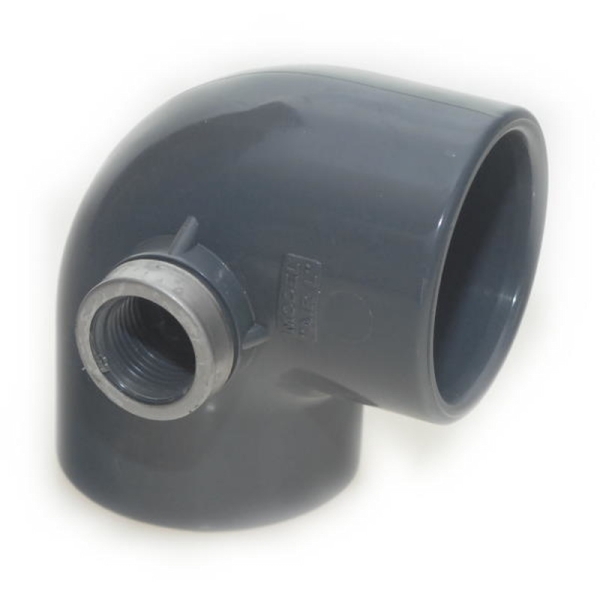 PVC-Winkel 90º mit Entleerung seitlich, Klebemuffe